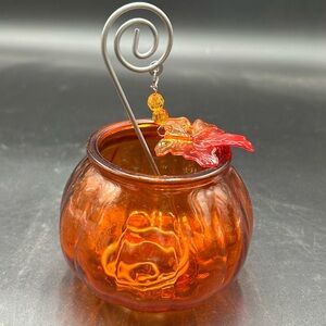 Orange Glass Candle Holder with Decorative wire votive holder